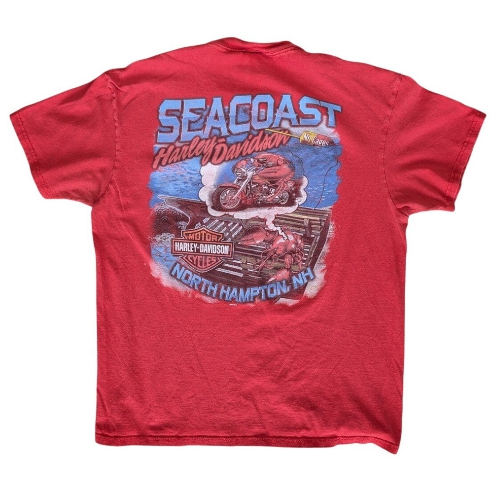 Harley Davidson Large Red Seacoast‎ North Hampton New Hampshire Tee Shirt Men's